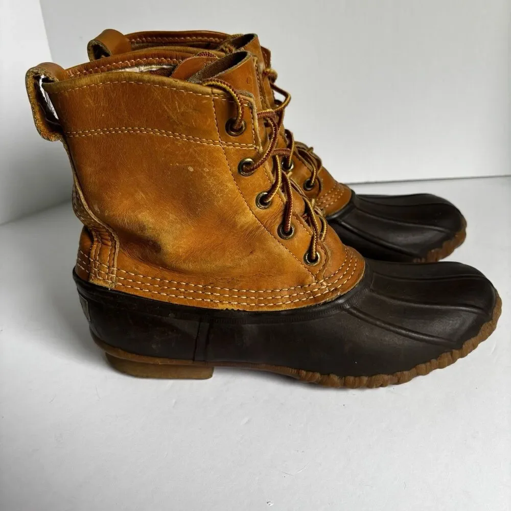 LL Bean Maine Hunting Shoe Duck Boots Women's Size 8 Brown Leather USA Vintage